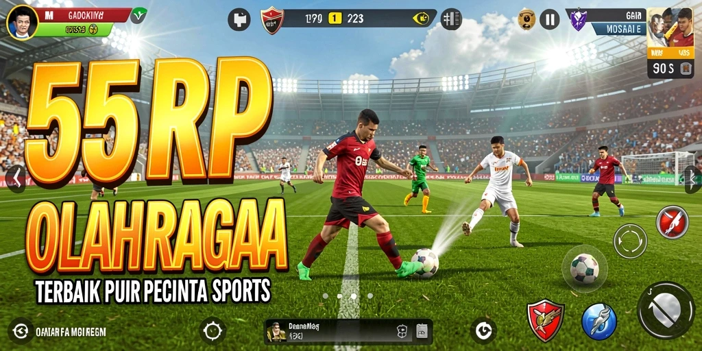 Screenshot 55RP menampilkan aksi seru dalam pertandingan olahraga.