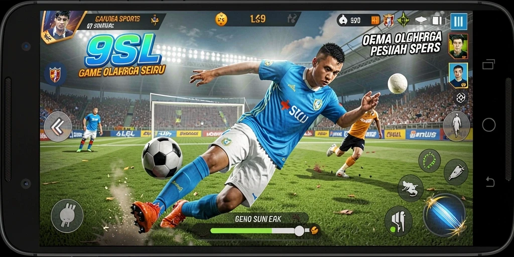 Screenshot 9SL menunjukkan aksi olahraga seru di lapangan.