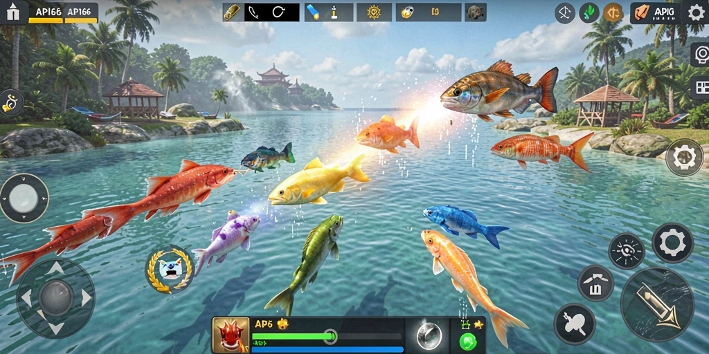 Screenshot gameplay API66 menampilkan serunya berburu ikan di laut.