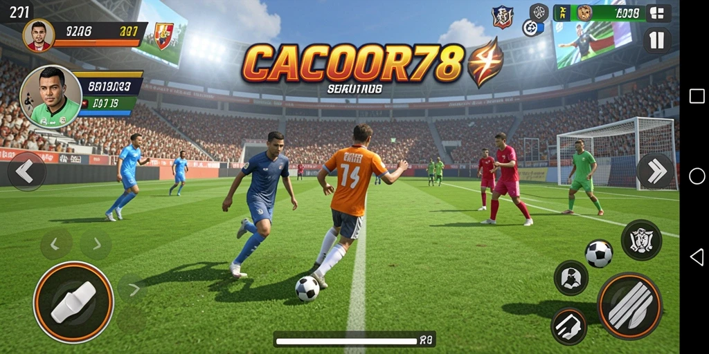 Screenshot utama dari CACOR78 menunjukkan aksi olahraga yang seru dan mendebarkan.