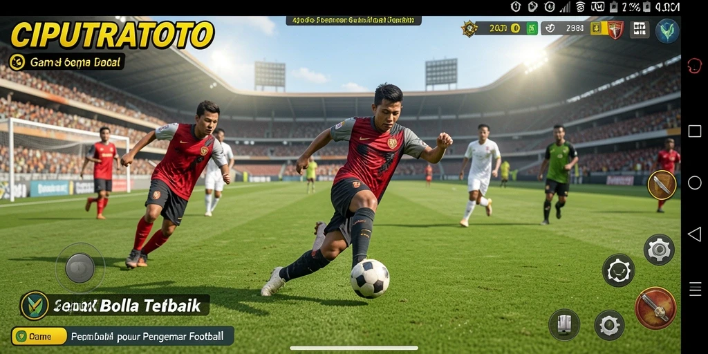 Screenshot gameplay CIPUTRATOTO menunjukkan aksi seru di lapangan sepak bola.