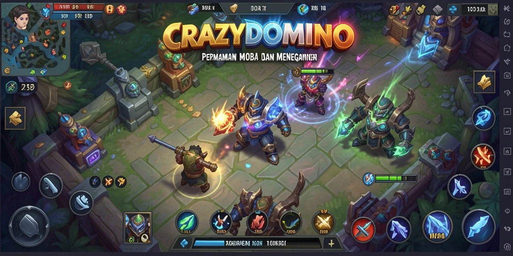 Screenshoot utama CRAZYDOMINO menampilkan aksi pertempuran yang intens.