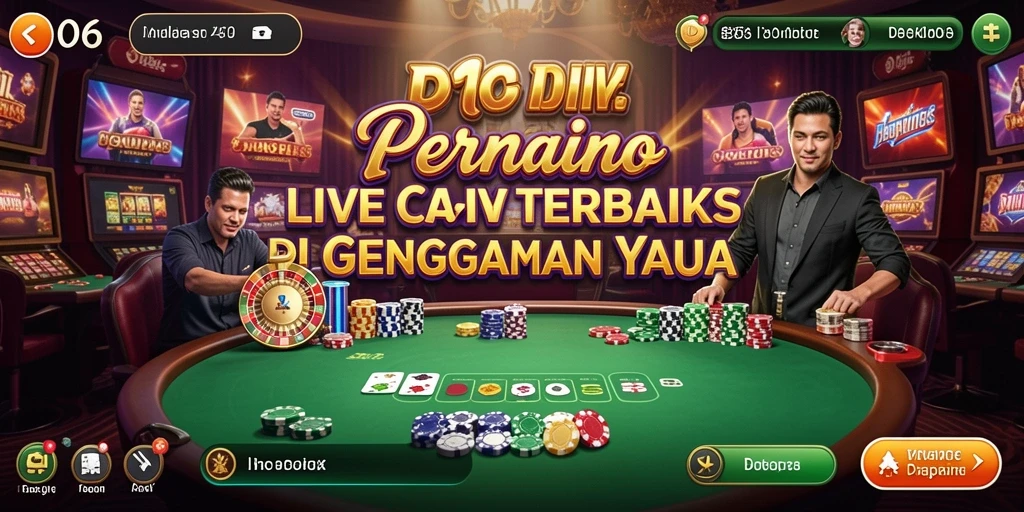 Screenshot D06 menampilkan dealer live yang ramah dan permainan kasino yang mendebarkan.