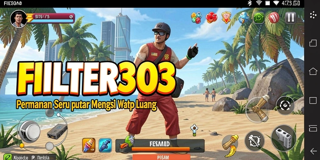Screenshot utama FILTER303 menampilkan gameplay menarik dan penuh warna.