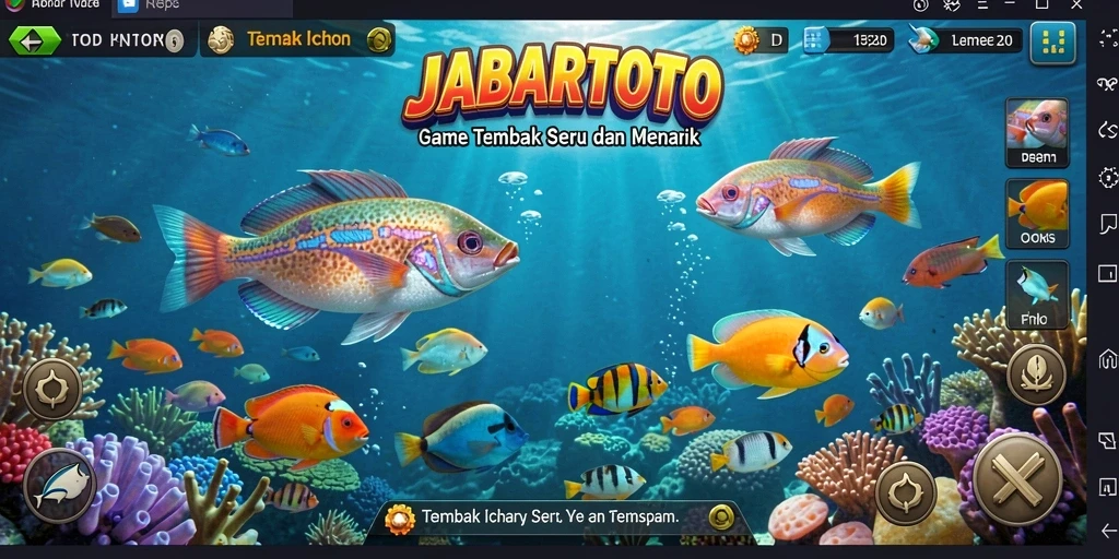 Screenshot tampilan seru gameplay Tembak Ikan JABARTOTO.