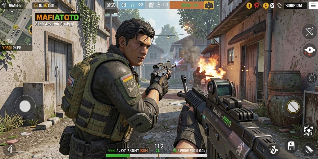Tangkapan layar gameplay <strong>MAFIATOTO</strong> yang intens dalam aksi FPS.
