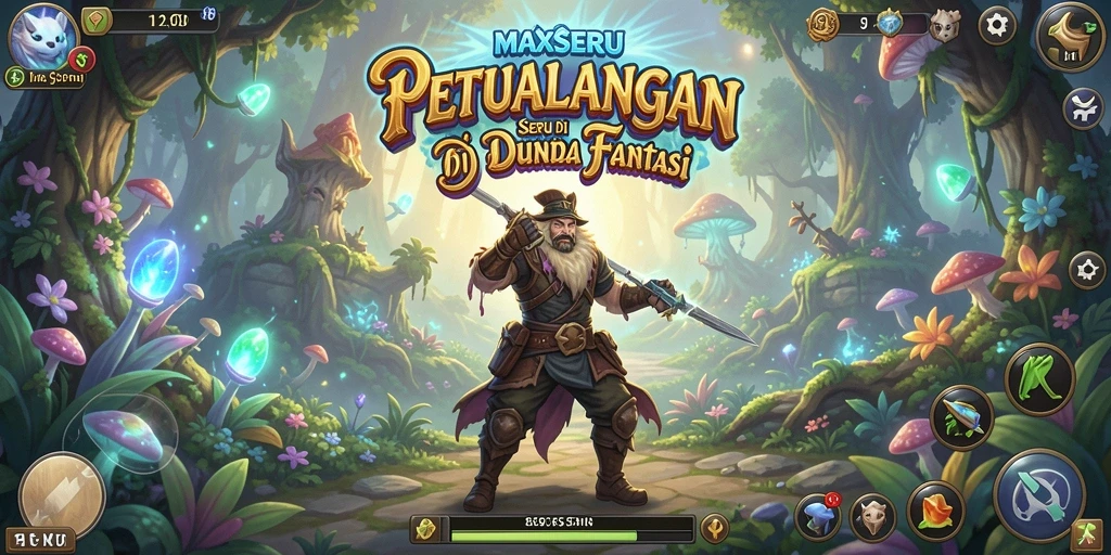 Tampilan gameplay <strong>MAXSERU</strong> dengan lingkungan yang indah dan karakter menarik.
