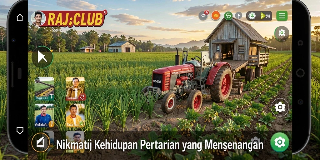 Screenshot gameplay RAJACLUB yang memukau menampilkan taman pertanian yang rimbun.