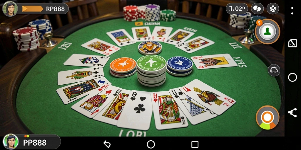 Screenshot gameplay RP888 yang menampilkan suasana seru saat bermain Gaple.