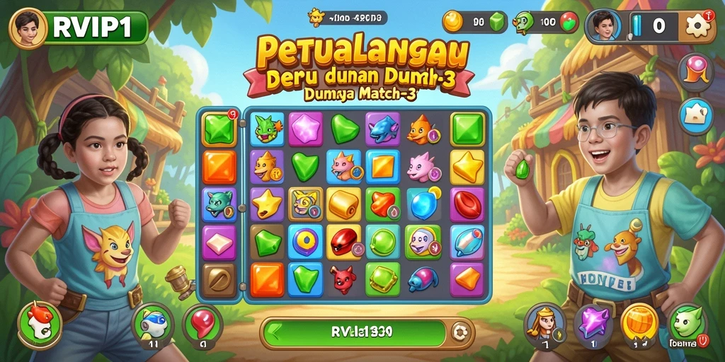 Tangkapan layar menampilkan gameplay seru RVIP1 dalam mode Match-3.
