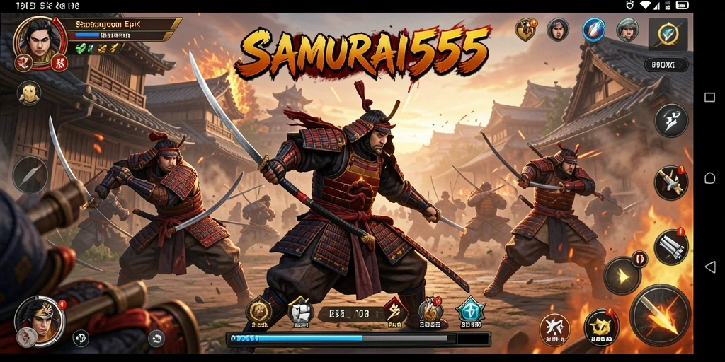 Tampilan gameplay <strong>SAMURAI555</strong> yang menakjubkan dengan pertarungan seru.