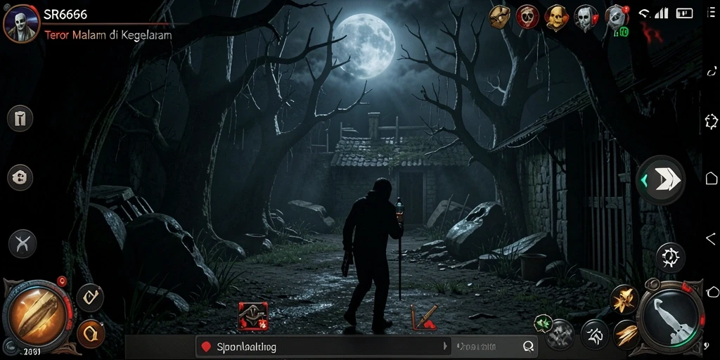 Screenshot gameplay SR6666 yang menampilkan suasana mencekam dan menakutkan.