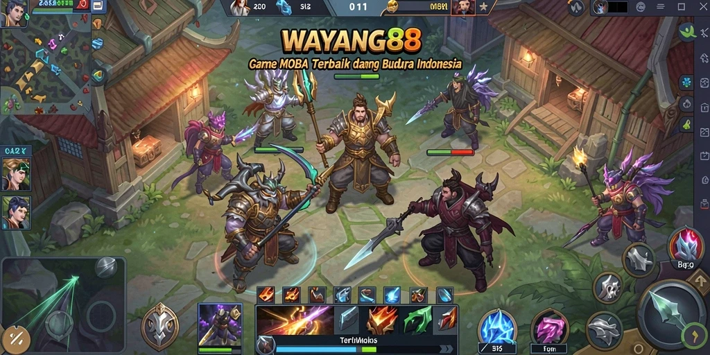 Tampilan seru karakter dalam pertarungan MOBA di WAYANG88.