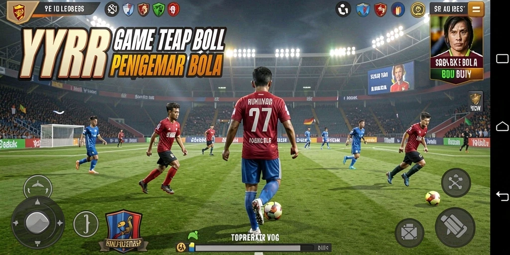 Screenshot utama YYRR menampilkan aksi seru dalam pertandingan sepak bola.
